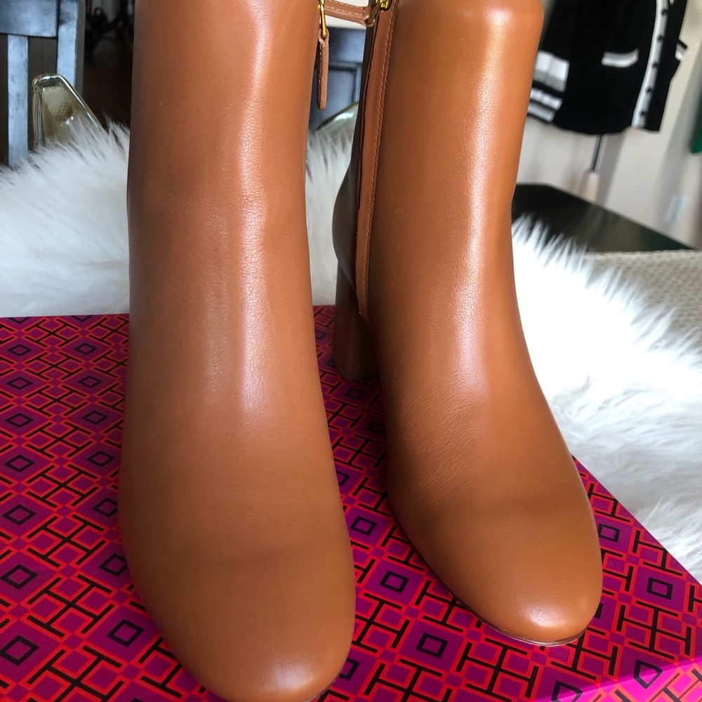 Tory Burch Brooke 70MM Bootie Calf Leather Tan 8